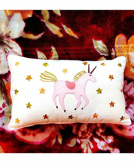 Rockfort Creations Slub Cotton Cushion Cover Unicorn Patch - White