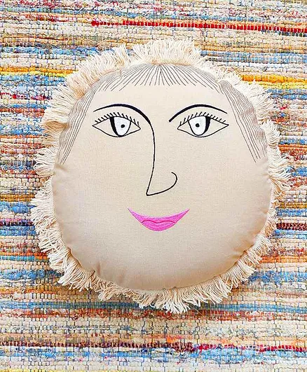 Rockfort Creations Frill Border Embroidered Cotton Cushion Cover - Beige