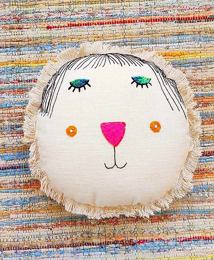 Rockfort Creations Frill Border Embroidered Cotton Cushion Cover - White