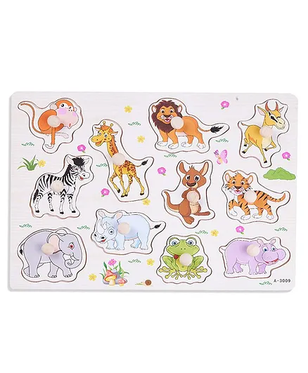 Baybee Wooden Wild Animals Puzzle Board - Multicolor