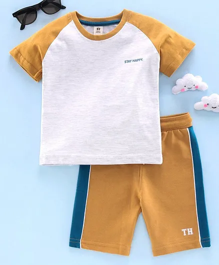 ToffyHouse Half Sleeves T-Shirt & Knee Length Shorts - Beige