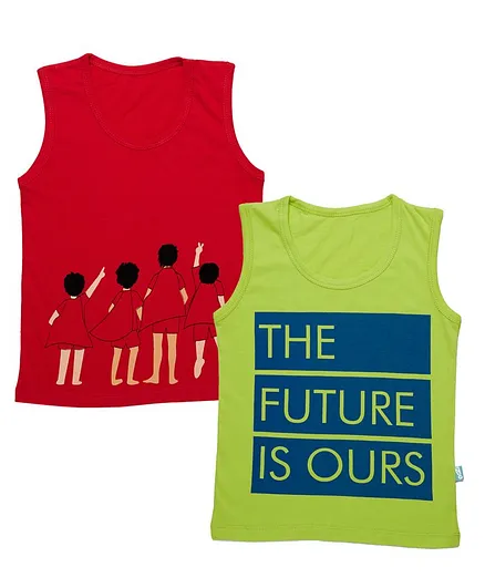 Plan B Sleeveless Pack Of 2 Text Print Vests - Red