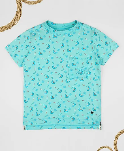 Ed-a-Mamma Half Sleeves Rainbow Print Tee - Teal Blue