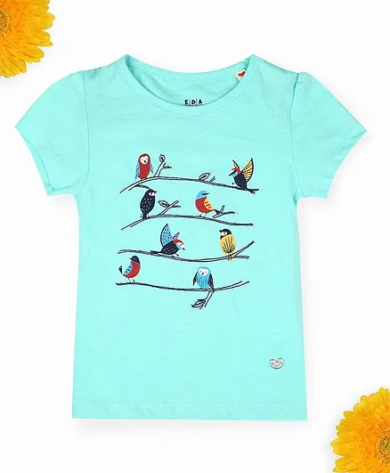 Ed-a-Mamma Short Sleeves Birds Print Tee - Aqua Blue
