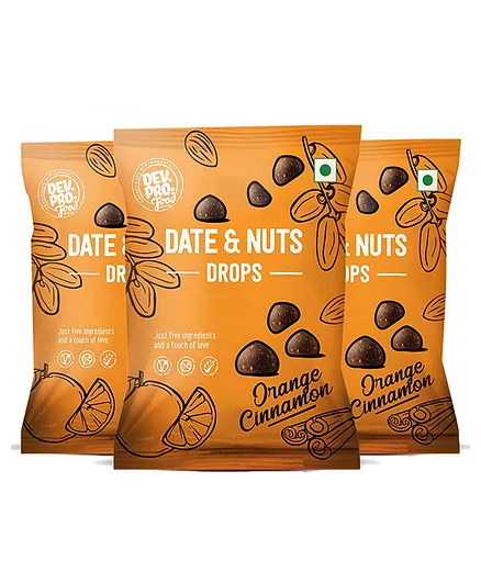 Dev. Pro. Date & Nuts Drops Orange Cinnamon With Fiber Coating Pack of 3 - 40 gm Each