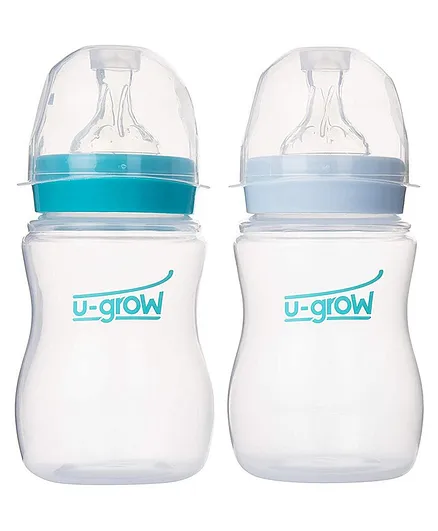 U-grow Anti Colic Wide Neck Baby Feeding Bottle Blue Pack of 2 - 250 ml Each