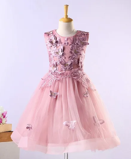 Mark & Mia Sleeveless Party Frock Felt Floral Detail - Pink