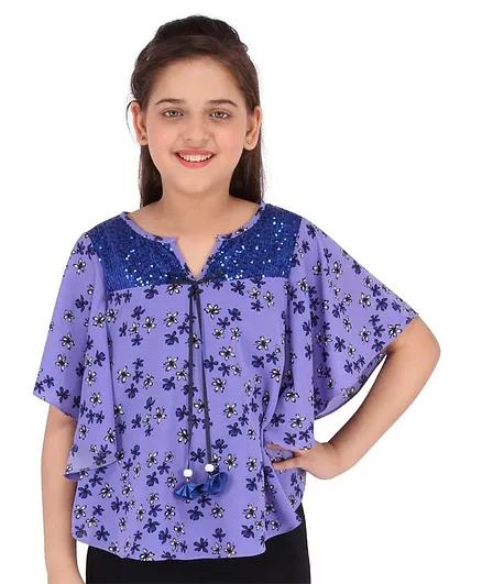 Cutecumber Floral Printed Half Sleeves Top - Purple