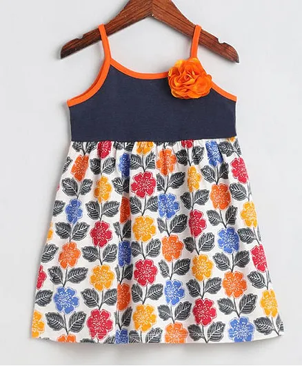 CrayonFlakes Sleeveless Flowers And Leaves Printed Dress - Multicolor