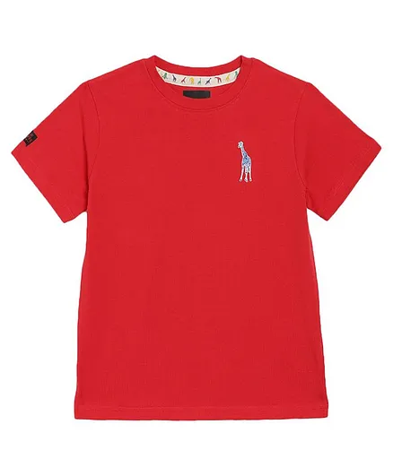 Blue Giraffe Solid Half Sleeves Tee - Red