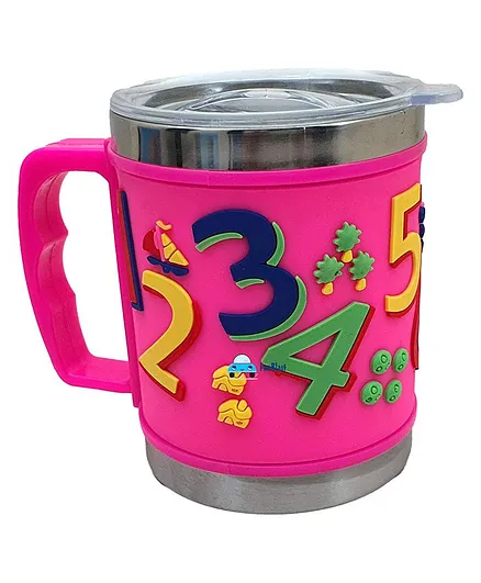 FunBlast Stainless Steel Mug With Lid Pink - 350 ml