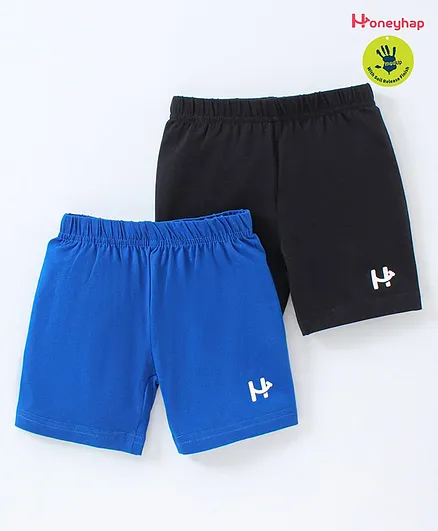 Honeyhap Cotton Elastane Cycling Shorts with Soil Release Finish Pack of 2 - Blue Black