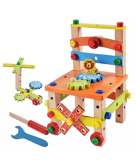 Negocio Wooden Multifunctional Chair Toy with Nut and Screw - Multicolor
