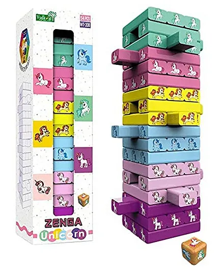 Negocio Unicorn Themed Wooden Jenga Stacking Toy Multicolor - 54 Pieces