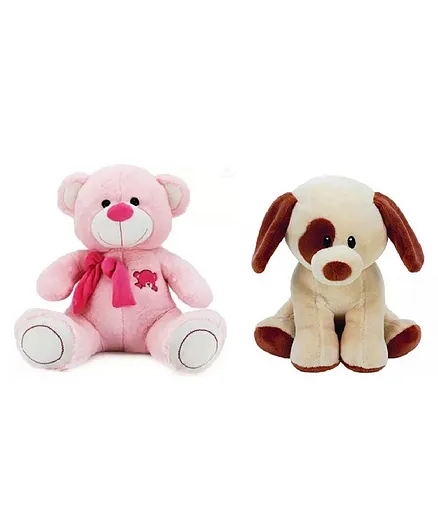 Frantic Teddy and Puppy Soft Toy Pack of 2 - 25 cm each