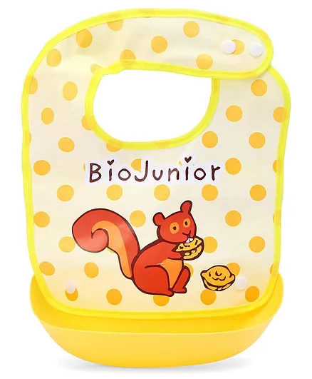 Ladybug Feeding Bib with Crumb Catcher Tray - Yellow