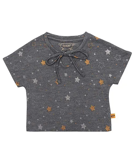 Kid Studio Short Sleeves All Over Stars Printed Top - Grey