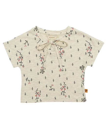 Kid Studio Short Sleeves All Over Flower Printed Top - Cream