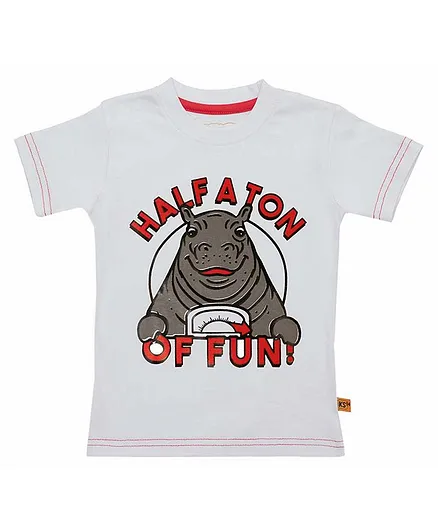 Kid Studio Half Sleeves Rhino Printed Tee - White
