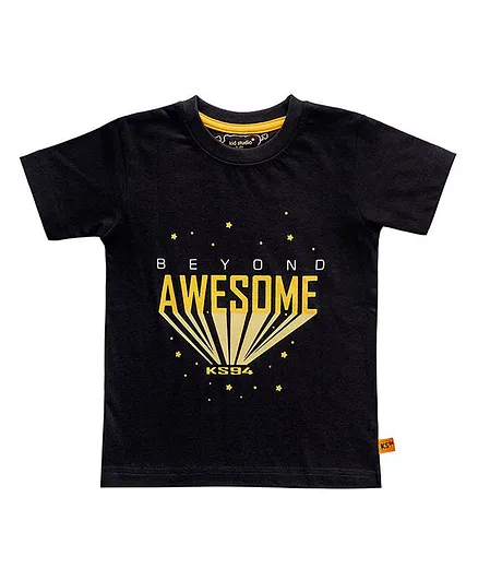 Kid Studio Half Sleeves Awesome Printed Tee - Black