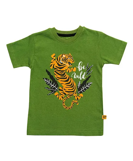 Kid Studio Half Sleeves Tiger Print Tee - Green