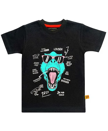 Kid Studio Half Sleeves Dino Printed Tee - Black