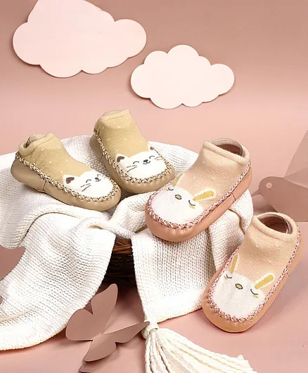 Kicks & Crawl Smiling Shining Pink & Beige Booties - 2 Pack - Pink
