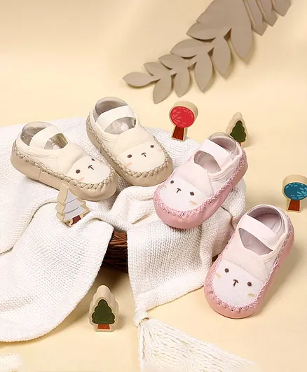 Kicks & Crawl Pack Of 2 Face Design Booties - Pink Cream