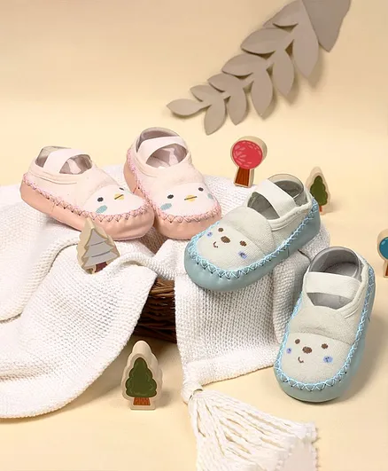 Kicks & Crawl Pack Of 2 Face Design Booties - Pink Blue