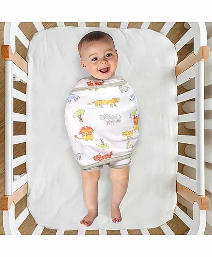 Baby Moo I Love Animals Ready Swaddle - Grey