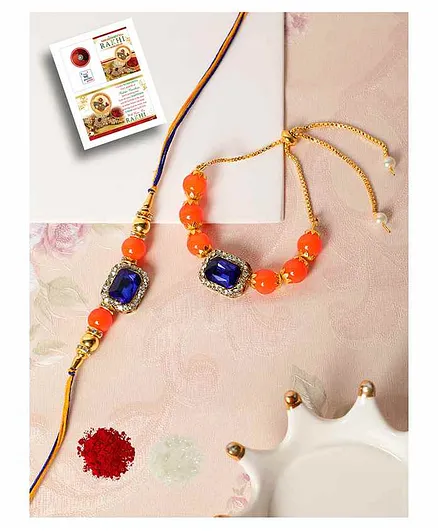 Passion Petals Rakhi With Rakshabandhan Card Set Of 3 - Orange