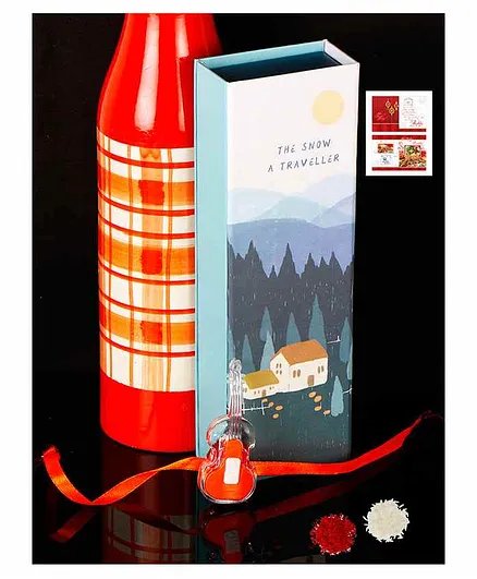 Passion Petals Rakhi & Pencil Box Combo - Red
