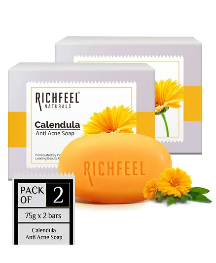 Richfeel Naturals Calendula Anti Acne Soap Pack of 2 - 75 gm Each