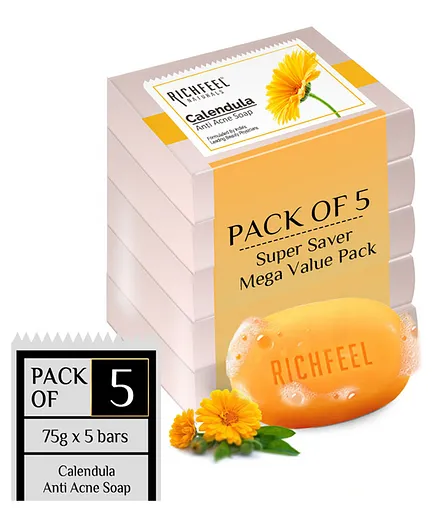 Richfeel Naturals Calendula Anti Acne Soap Pack of 5 - 75 gm Each