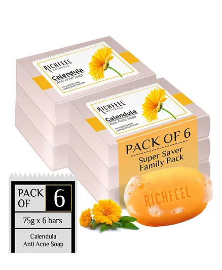 Richfeel Naturals Calendula Anti Acne Soap Pack of 6 - 75 gm Each