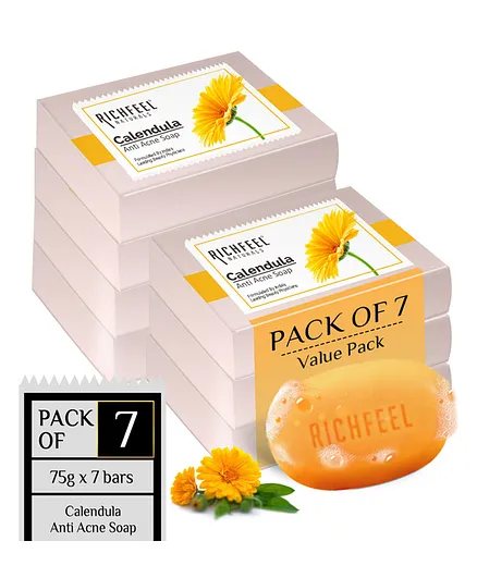 Richfeel Naturals Calendula Anti Acne Soap Pack of 7 - 75 gm Each