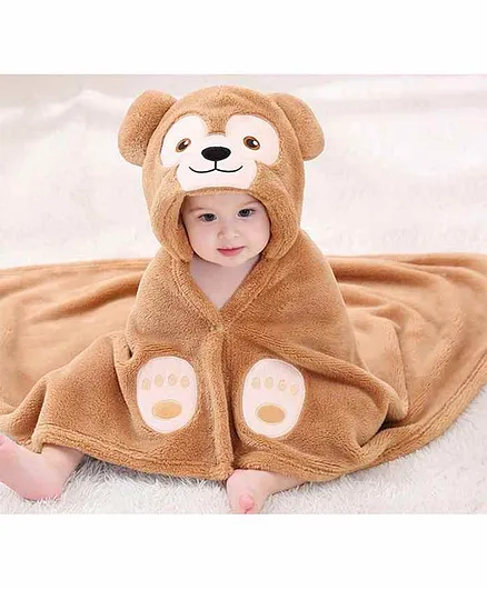 Brandonn Hooded Baby Blanket Monkey Design - Brown