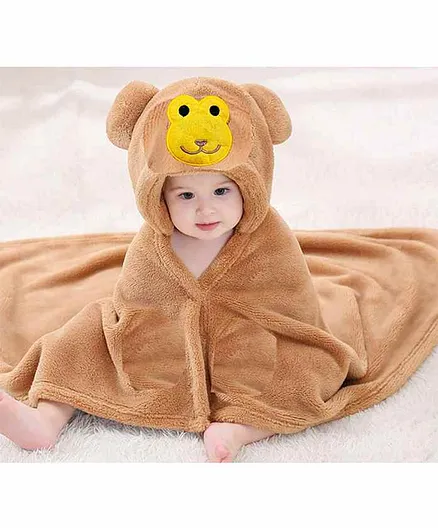 Brandonn Hooded Baby Blanket Monkey Design - Brown