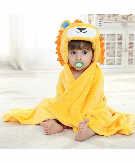 Brandonn Hooded Baby Blanket Lion Design - Yellow