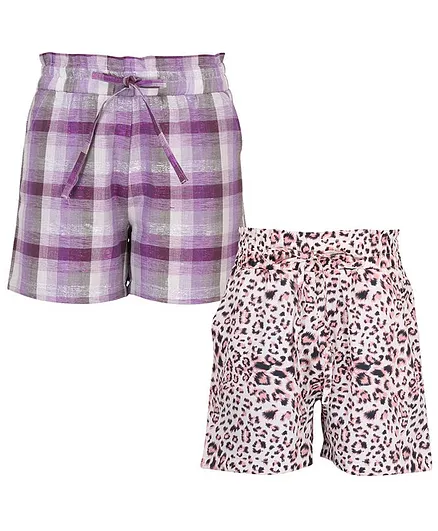 Cutecumber Pack of 2 Checkered & Animal Print Shorts - Purple & Cream