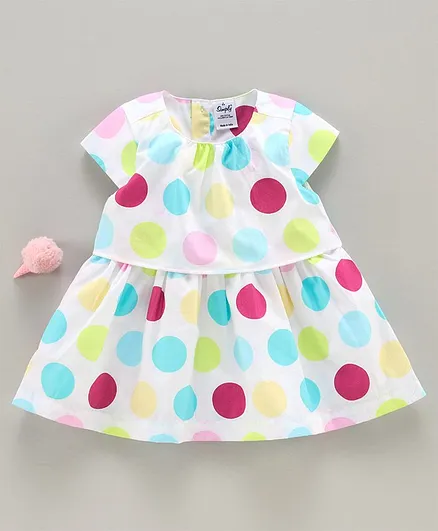 Simply Half Sleeves Frock Polka Dot Print - Multicolour
