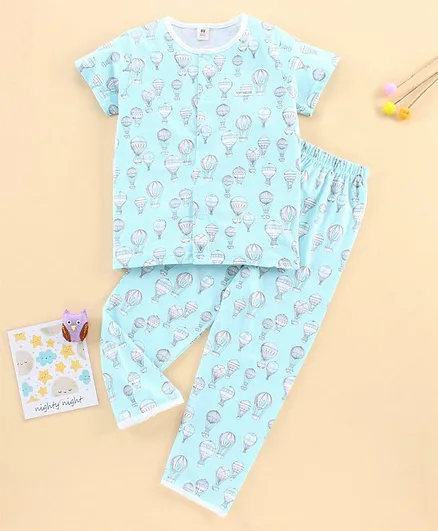 ToffyHouse Half Sleeves Shirt & Pajama Set Hot Air Balloon Print - Green