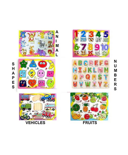Crackles Wooden Board Puzzles Pack of 6 - Multicolour