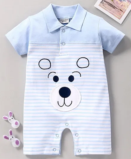 Wonderchild Half Sleeves Striped Romper - Light Blue