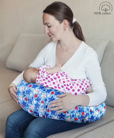 Babyhug 100% Cotton Feeding Pillow Star Print - Blue