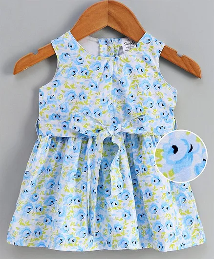 Simply Sleeveless Frock Floral Print - Blue