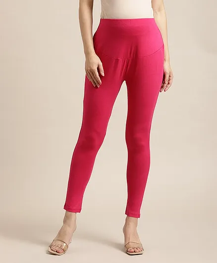 Bella Mama Full Length Maternity Leggings with Tummy Band - Pink
