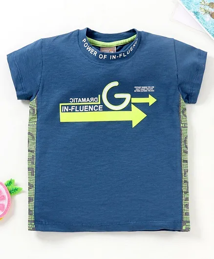 Little Kangaroos Half Sleeves Tee Text Print - Blue