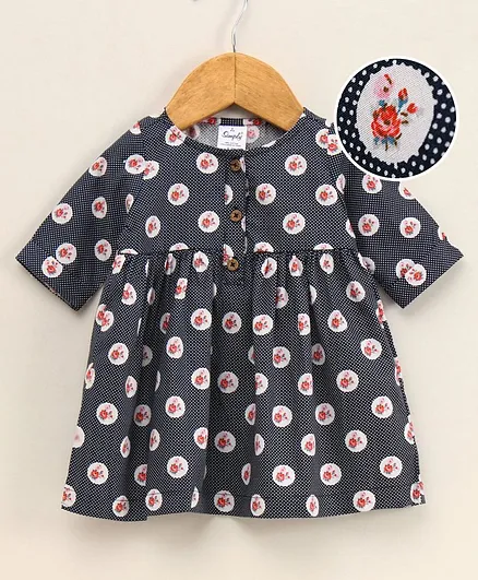 Simply Short Sleeves Polka Dot Frock - Blue