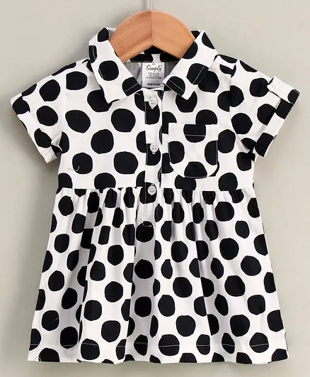 Simply Short Sleeves Polka Dot Frock - White